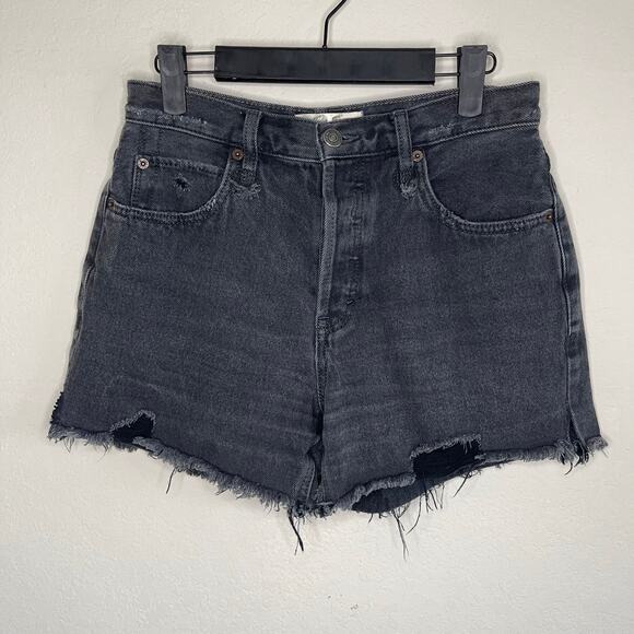 Free People We The Free Cut-off Denim Shorts Washed Black Button Fly - Size 26 - Picture 1 of 5